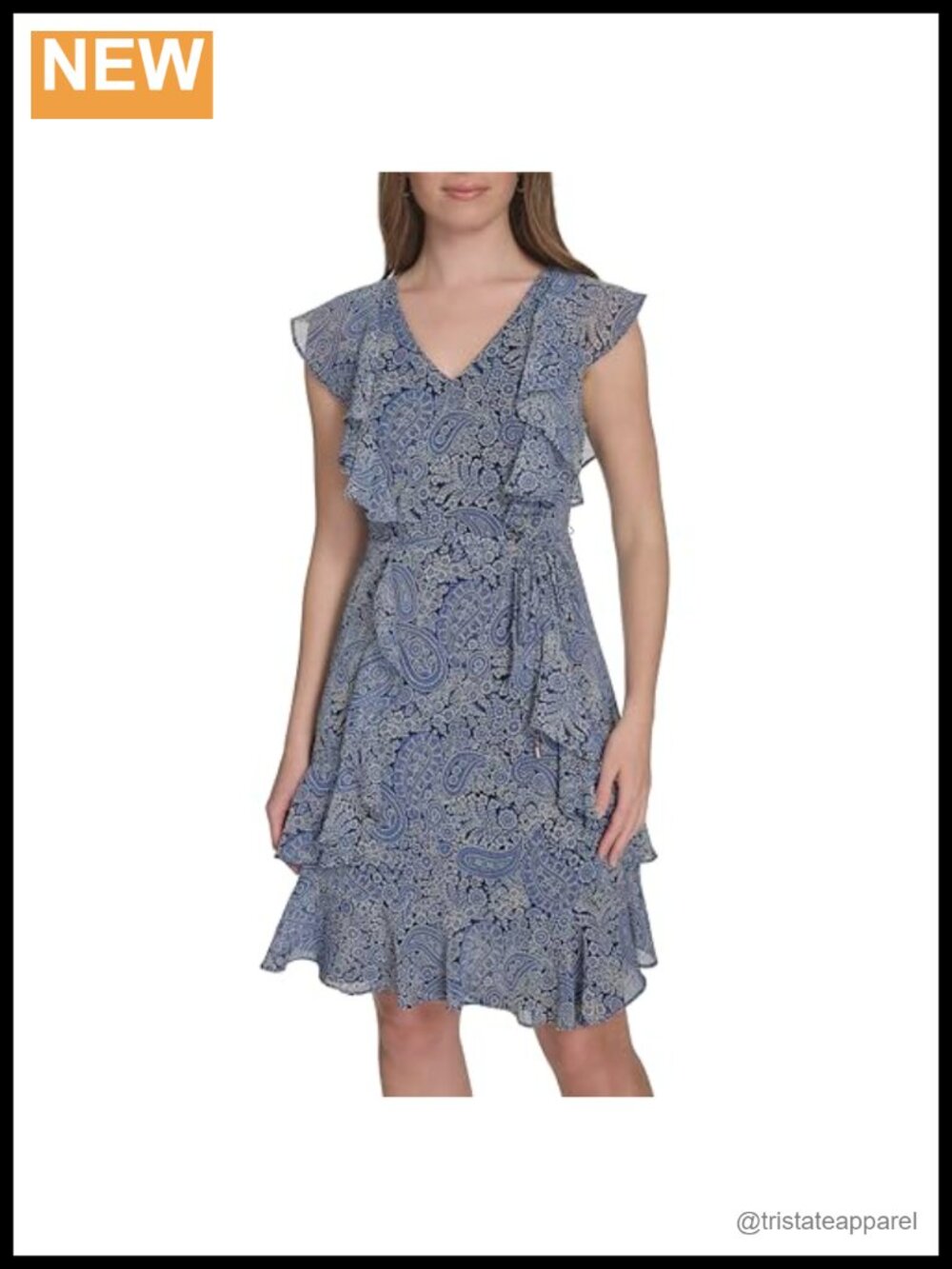 Sleeveless V-Neck Ruffle Trim Tie Waist Chiffon Mini Dress